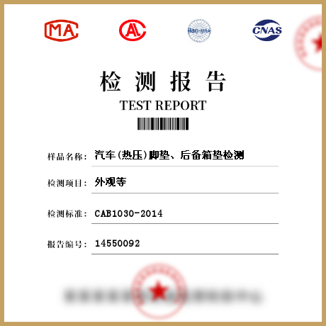汽車(熱壓)腳墊、后備箱墊檢測